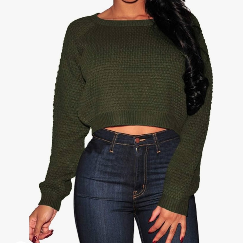 Pink Queen Dark Green Cropped Sweater